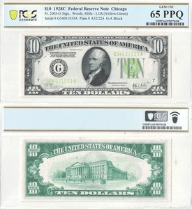 1928-C $10 Federal Reserve Note Fr-2003-G PCGS Gem CU-65 PPQ - Picture 1 of 3
