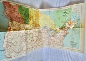 mAP VINTAGE DEPT RAILWAYS CANALS AUTO RDS BETWEEN U.S. & CANADA VINTAGE neocurio - Picture 1 of 11