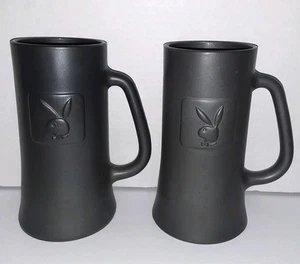 Playboy Beer Mug Stein Embossed Pewter Frost Heavy Glass Clear Bottom Set of 2 - Picture 1 of 8