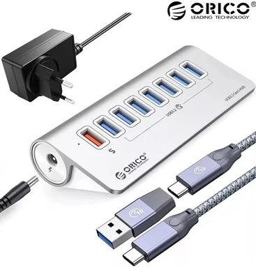 Powered USB Hub 7 Port USB-A Splitter ORICO M3U7Q1 Aluminium Charging PD 18W New - Image 1 of 4