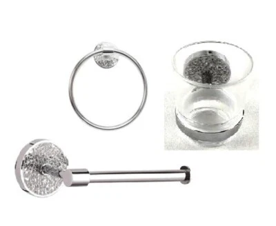 Chrome Wall Mounted Bathroom Accessories Toilet Roll Holder Towel Ring Tumbler - Image 1 of 4