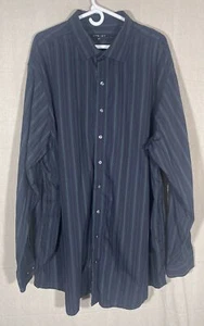 Synergy Mens 3XLT Dress Shirt Long Sleeve Button Striped Black Dark Blue Green - Picture 1 of 3
