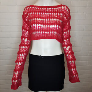 Urban Outfitters Laddered Shrug Top Jumper Small UK 8 10 Red Long Sleeves Knit