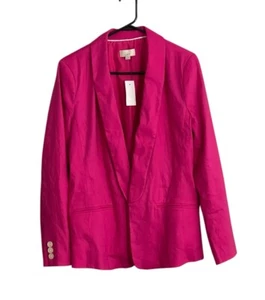 Ann Taylor Loft Blazer Jacket Womens 8 Pink Linen Blend Shawl Collar Open Front - Picture 1 of 8