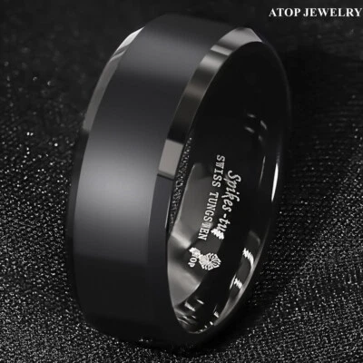 8/6mm Black Brushed Center Tungsten Carbide Ring Men Weddinng Band ATOP Jewelry - Image 1 of 4