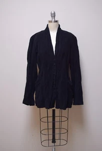 EILEEN FISHER Black Crinkle Brushed Cotton Hip Length Jacket Shirt Top Tunic S/M - Picture 1 of 6