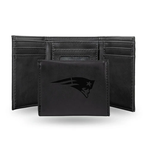 New England Patriots Black Laser Engraved Trifold Wallet NWT Cover