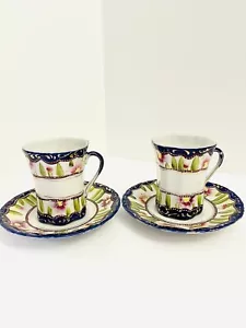 Tazze da tè cioccolato floreale vintage nippon dipinte a mano blu cobalto e oro (2) - Foto 1 di 13