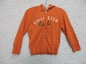 Hollister Sweater Large Youth Orange 1/2 Zip Pullover Hoodie Spell Out Logo Girl - Picture 1 of 9