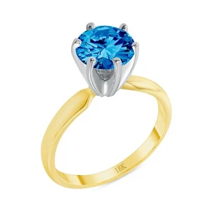 1.75 Ct Round Blue Real Solid 18K Yellow Gold Solitario Anillo de bodas - Imagen 1 de 3