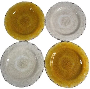 Pier 1 Plates Lot Of 4  Round Yellow White  Imports Carmelo Melamine BPA Vintage - Picture 1 of 5