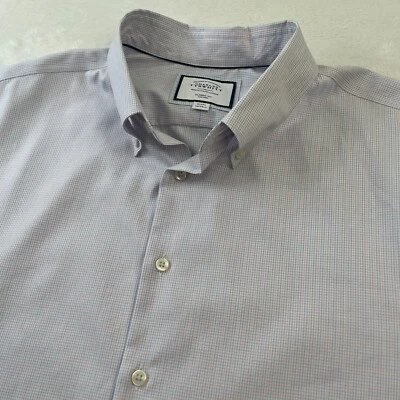 Camisa Charles Tyrwhitt Para Hombres 19 37 Azul Micro Cuadros A Cuadros Calce Clásico Sin Planchar Foto 1 de 4