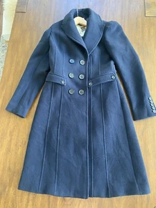 Burberry London Navy Blue Wool Cashmere Pea Coat Jacket Size US 6 - Picture 1 of 18