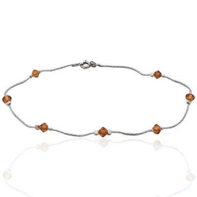 Cavigliera snake cm 23 in argento 925 con cristalli swarovski topaz mm 4 - Immagine 1 di 2