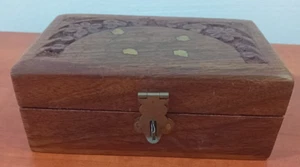 Vintge Style Handcrafted Wooden Jewelry Box Brass Inaly Carved Storage Chest - Bild 1 von 8