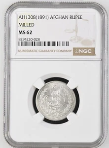 AH1308(1891) Afghanistan Afghan Rupee Milled - NGC MS62 - Picture 1 of 2