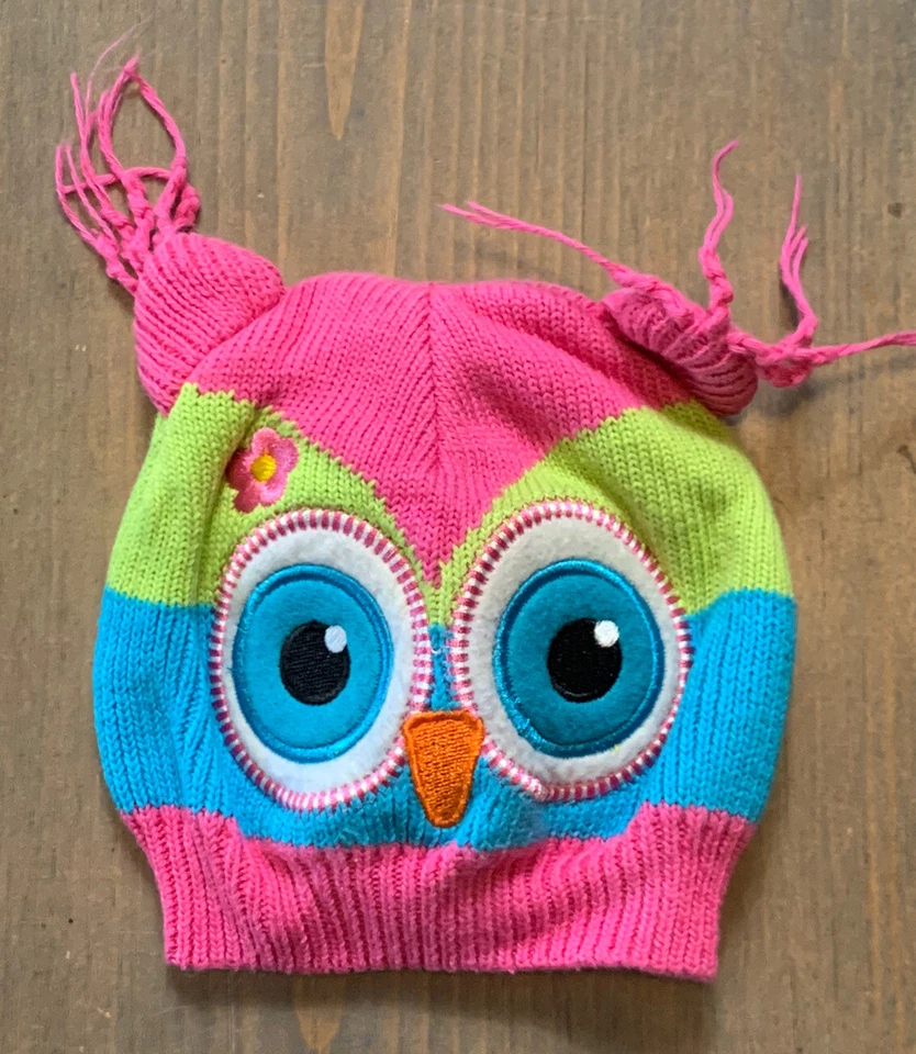 So'Dorable Baby Girl's Multicolored Green & Pink Owl Beanie Knit Hat Size:0-6Mon - Imagem 1 de 4
