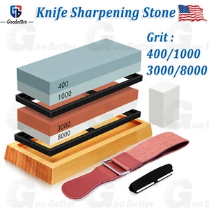 Knife Sharpening Stone Includes 4 Side Grit 400/1000 3000/8000 Whetstone Kitchen - Picture 1 of 14