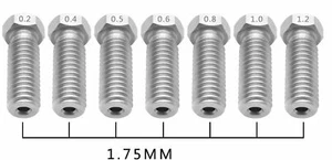 7 Stk. NEU 0,2 0,4 0,5 0,6 0,8 1,0 1,2 Volcano Düsen 3D Drucker Edelstahl 1.75mm - Afbeelding 1 van 7