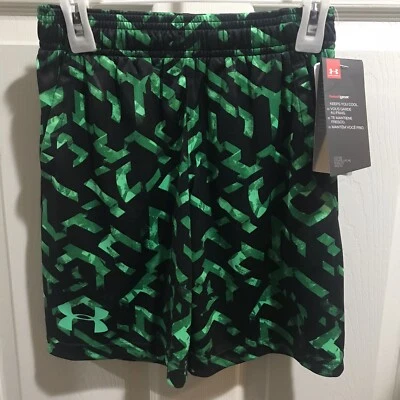 Under Armour Heat Gear Boys Shorts Size YXS Green & Black - Image 1 of 4