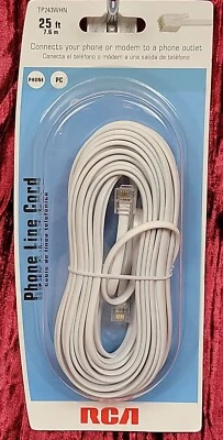 New RCA 25 Ft. Foot White Phone Cord   RCA 3306LT wt wht telephone - Image 1 of 4
