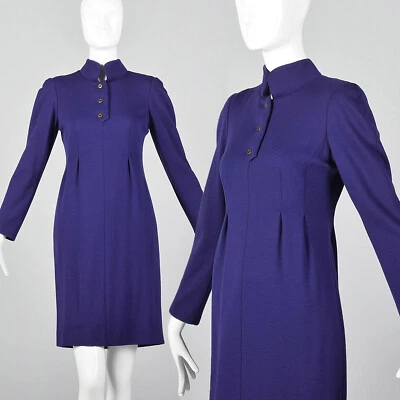 Vestido XS 1980 Geoffrey Beene Púrpura Lana Tejido Mangas Largas Informal Otoño Años 80 Foto 1 de 4
