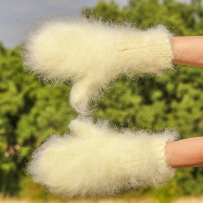 Mitones de mohair difusos gruesos hechos a mano cálidos hechos a mano suaves calentadores de manos SUPERTANYA Foto 1 de 2