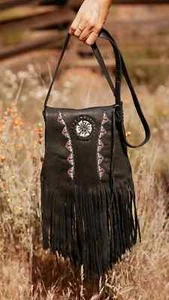 Fransen Perlen schwarz Leder Schultertasche Hobo Bag, Western Bohemian Tote Bag-NAC01 - Bild 1 von 2