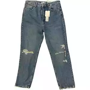 NWT Zara Womens Blue Distressed High Rise Ankle Classic Mom Fit Jeans Size 10 - Picture 1 of 11