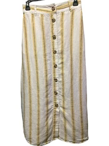Cynthia Rowley Prairie 100% Linen Button front Striped Cotton Small Midi Skirt - Picture 1 of 5