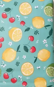 Tovaglia posteriore in flanella vinile blu acqua fiori ciliegie lime taglia var - Foto 1 di 2