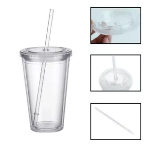 Trinkbecher Partybecher doppelwandig mit Deckel Kaltes Trinken Saft Kaffeebecher - Bild 1 von 5