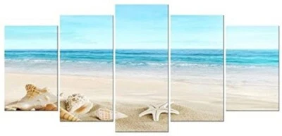 Seascape Sea Beach Canvas Prints Landscape Pictures Painting Modern Decor Framed - Image 1 of 4