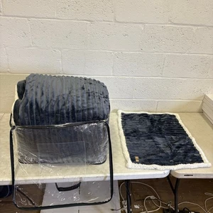 UGG Queen Comforter, 2 Pillow Shams, Fluffy & Soft Side, Striped Stitching, Blue - Picture 1 of 10