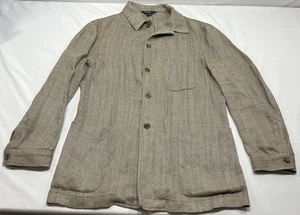 VTG Polo Ralph Lauren Rare Herringbone Linen Coat Cardigan Large Made USA Stains - Picture 1 of 9