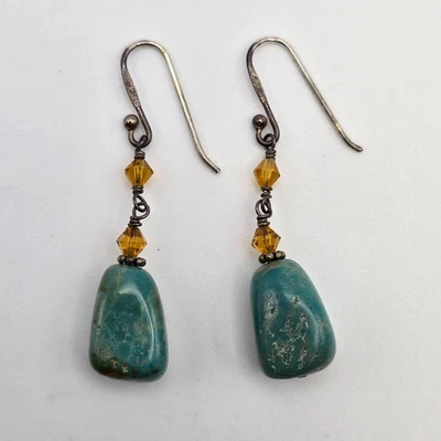Silpada Green Turquoise Yellow Crystal Bead Sterling Silver Dangle Hook Earrings - Image 1 of 4