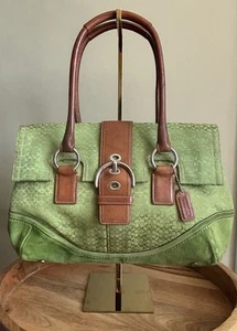 Coach Hampton Vintage Soho 2007 Shoulder Bag Green Suede Y2K Canvas Leather Trim - Picture 1 of 16