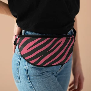 Black Pink Zebra Print Fanny Pack Trendy Waist Bag with Adjustable Strap&Pockets - Picture 1 of 6