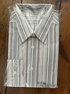 VINTAGE 1980S ROCOLA LIGHT GREY STRIPED LONG SLEEVE SHIRT 16' MADE IN BRITAIN - Picture 1 of 3