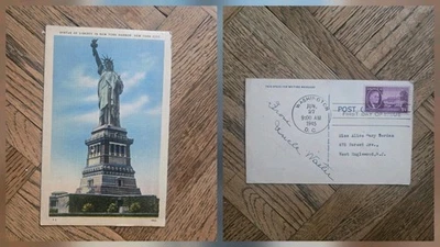 Vtg 1945 US Stamp 1st Day Issue 3 Cent ROOSEVELT & Linen Statue Of Liberty PC - Image 1 of 4
