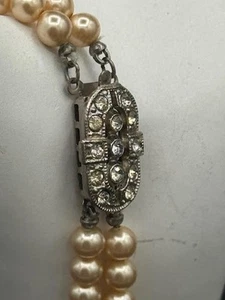 Vtg Marvella Double Strand Cream Faux Pearl choker Necklace Box Clasp - Picture 1 of 4