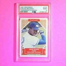 1991 Procards #170 Carlos Delgado, PSA 9 Mint, Tomorrow's Heroes, Minor Leagues