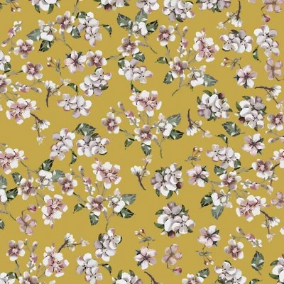 Viskose Jersey Digitaldruck, Verhees Textiles, Kirschblüten, Ocker, 140cm - Bild 1 von 2