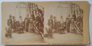 Uncle Sam's reception of the crowned Heads 1876 Centennial Stereoview w children - Picture 1 of 5