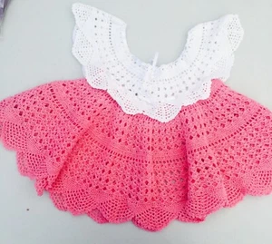 Handmade crochet girl baby dress - White Pink - Picture 1 of 11