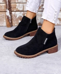 Yasirun Women's Black Ankle Boots Side Zip Size 8 US (B, M) - Picture 1 of 7