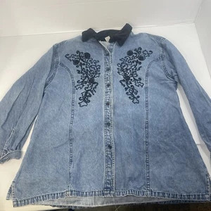 Camisa vaquera vintage Simply Bluss botones delanteros bordada flores talla 20 - Imagen 1 de 13