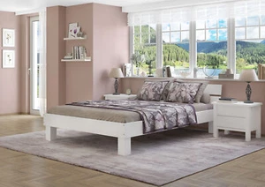 Futonbett Doppelbett 140x200 Ehebett Holzbett Buche waschweiß Zubehör wählbar - Bild 1 von 14