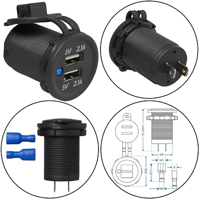 KFZ Auto Doppel USB A 2x2100mA Einbau Steckdose 12-24V Universal Ladegerät Dual - Bild 1 von 4