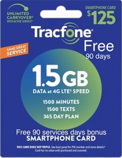 TracFone 1 Year Service Plan - 365 Days + 1500 Minutes/ 1500 Text/ 1.5 GB Data